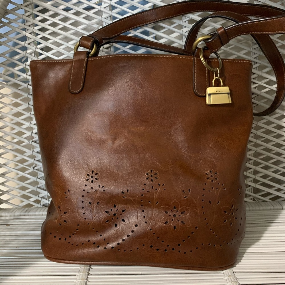Rosetti Brown Leather Floral Purse